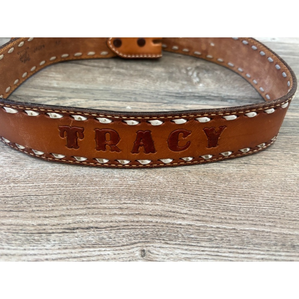 Vintage Tony Lama Tooled Western Belt 34 "Tracy " Buck Lacing Ranch *READ**